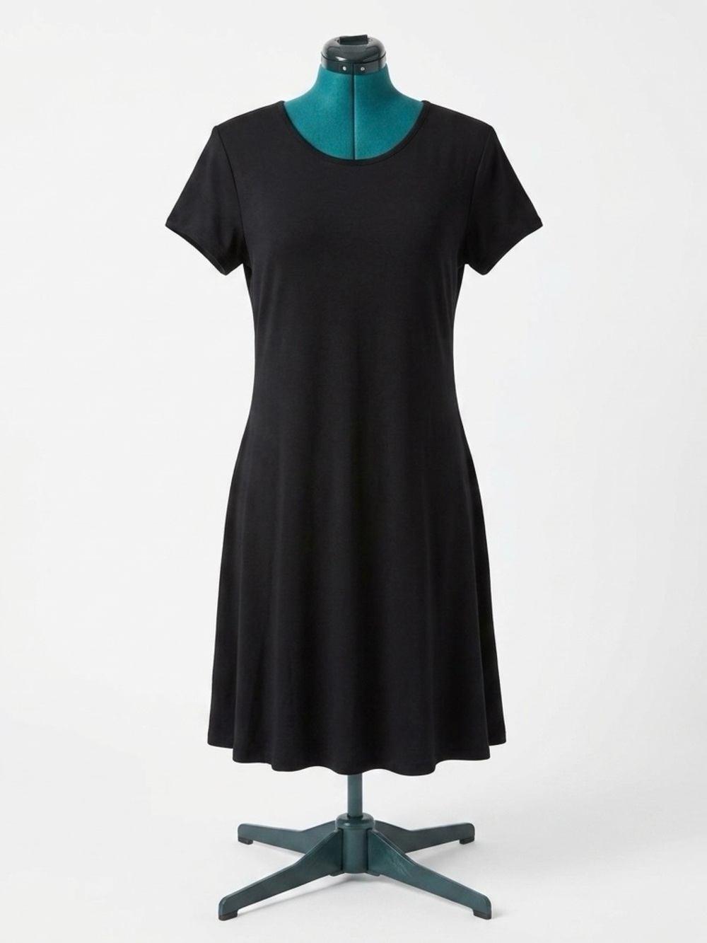 Impulsive Everyday Black Midi Dress - Sleek Short Sleeve Design